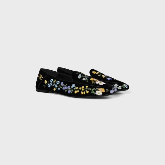 Aura Loafer van fluweel met geborduurde bloemen