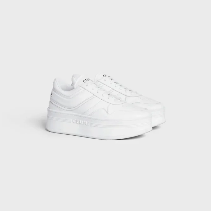 Blocksneakers met sleehakzool van kalfsleer