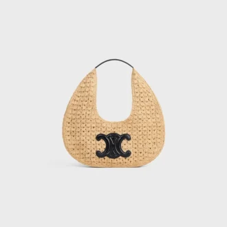 CELINE Classic Panier Hobo-tas in raffia en kalfsleer