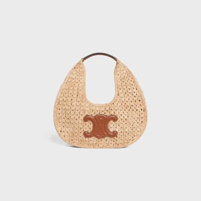 CELINE Classic Panier Hobo-tas in raffia en kalfsleer