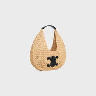 CELINE Classic Panier Hobo-tas in raffia en kalfsleer