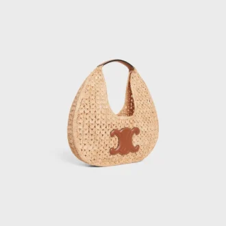CELINE Classic Panier Hobo-tas in raffia en kalfsleer