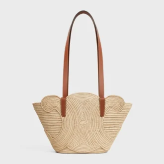 Celine Classic Panier Small gevlochten Triomphe van raffia en kalfsleer