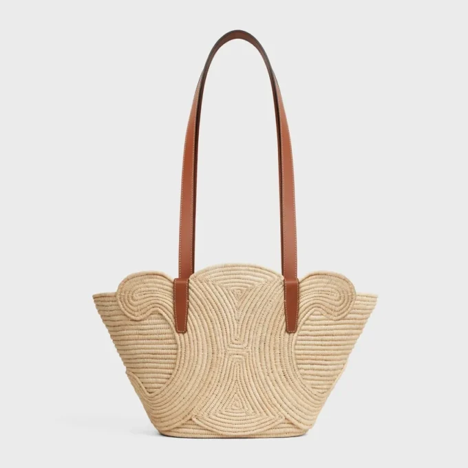 Celine Classic Panier Small gevlochten Triomphe van raffia en kalfsleer