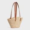 Celine Classic Panier Small gevlochten Triomphe van raffia en kalfsleer