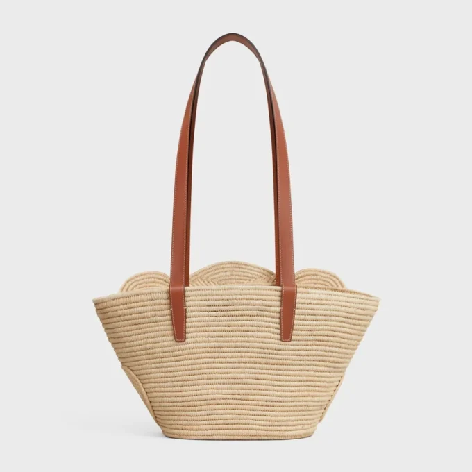 Celine Classic Panier Small gevlochten Triomphe van raffia en kalfsleer