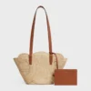 Celine Classic Panier Small gevlochten Triomphe van raffia en kalfsleer