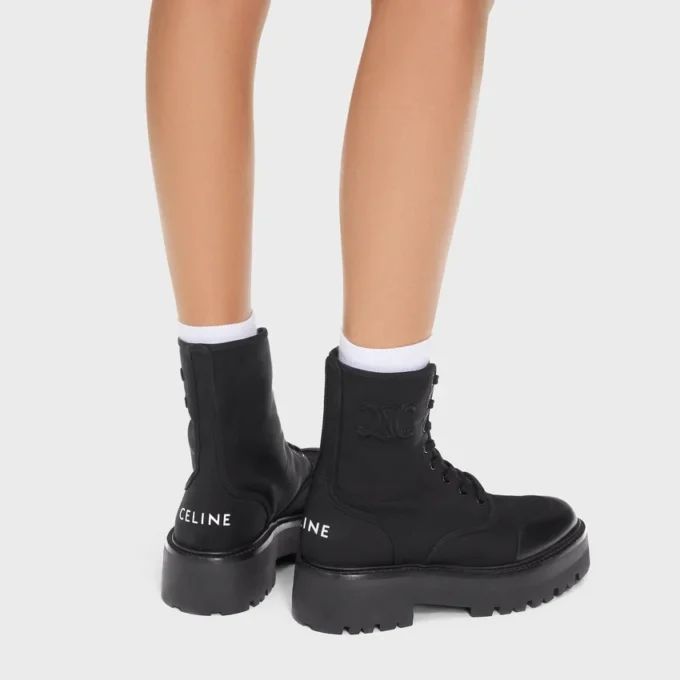 CELINE dikke veterlaars van nylon en glanzend stierenleer