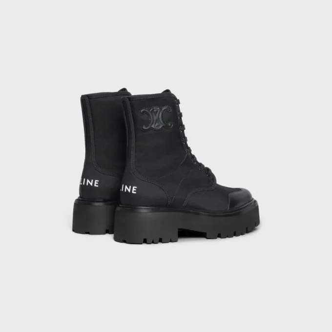 CELINE dikke veterlaars van nylon en glanzend stierenleer