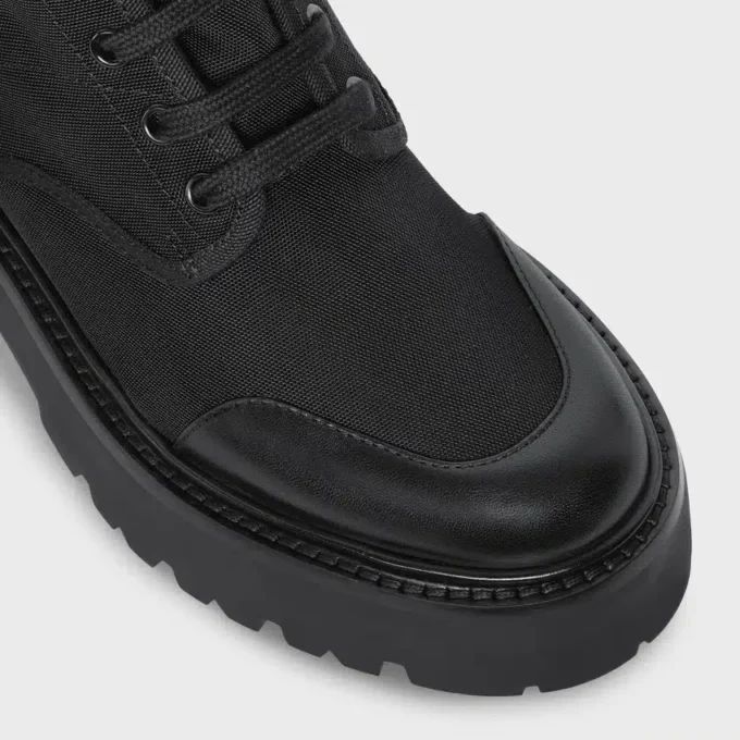 CELINE dikke veterlaars van nylon en glanzend stierenleer