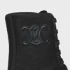 CELINE dikke veterlaars van nylon en glanzend stierenleer