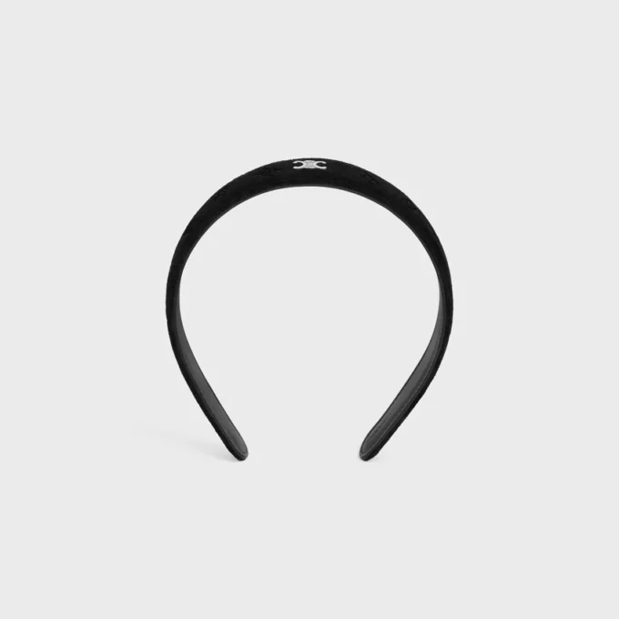 CELINE-hoofdband met stempel in kalfsleer, polyester en messing met rhodiumafwerking