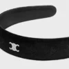 CELINE-hoofdband met stempel in kalfsleer, polyester en messing met rhodiumafwerking
