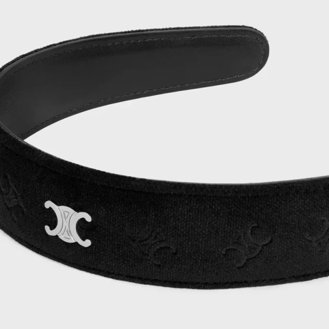 CELINE-hoofdband met stempel in kalfsleer, polyester en messing met rhodiumafwerking