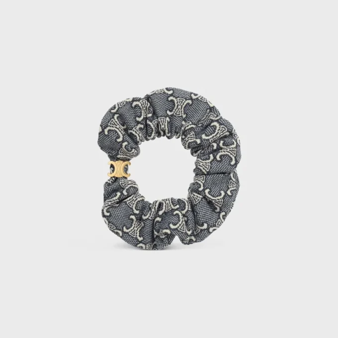CELINE Jacquard Triomphe scrunchy van katoen, polyester, polyamide en messing met gouden afwerking