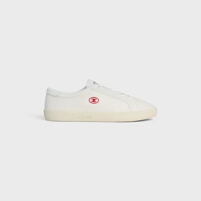 CELINE Lou lage vetersneaker met Triomphe-logo in canvas en kalfsleer