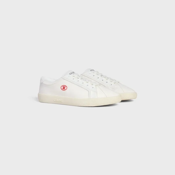 CELINE Lou lage vetersneaker met Triomphe-logo in canvas en kalfsleer