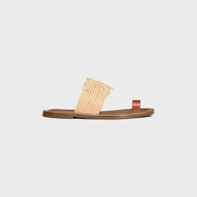 CELINE Lympia-sandaal van raffia en kalfsleer