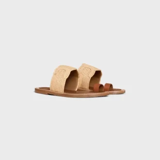 CELINE Lympia-sandaal van raffia en kalfsleer