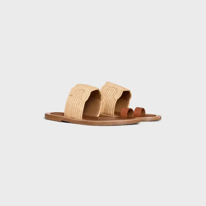 CELINE Lympia-sandaal van raffia en kalfsleer