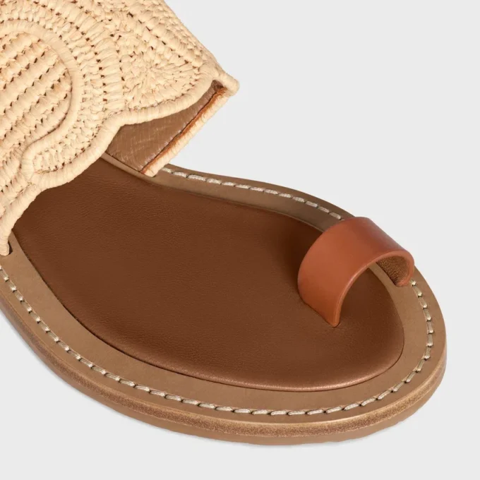 CELINE Lympia-sandaal van raffia en kalfsleer