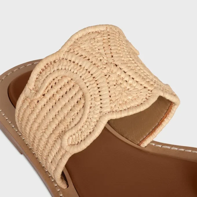 CELINE Lympia-sandaal van raffia en kalfsleer