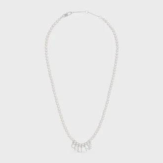 CELINE Monochroms ketting van glazen parels en messing met rhodiumafwerking