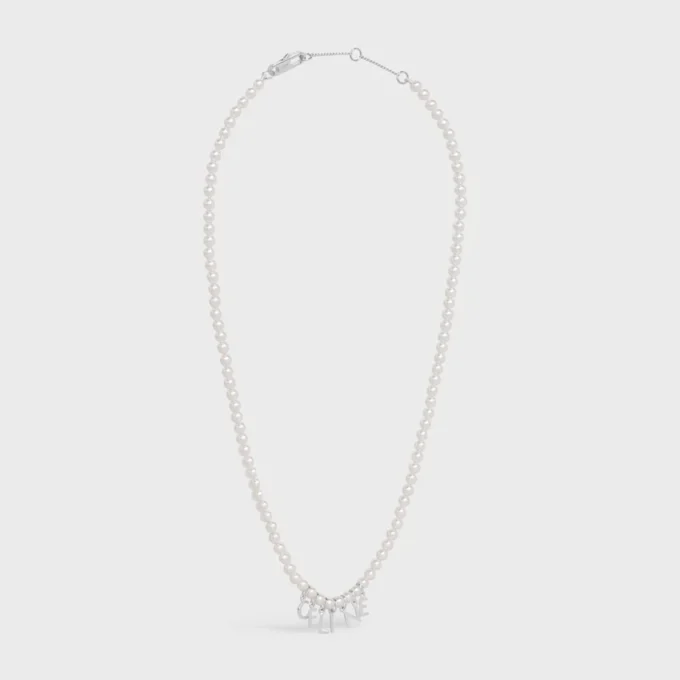 CELINE Monochroms ketting van glazen parels en messing met rhodiumafwerking