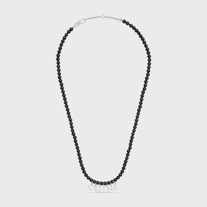 CELINE Monochroms kralenketting in onyx en messing met rhodiumafwerking