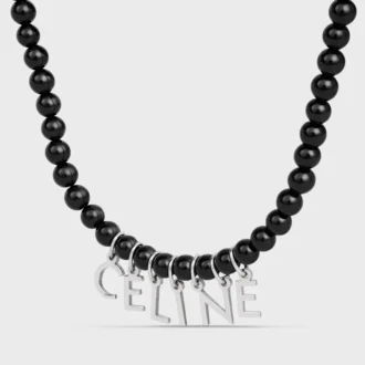 CELINE Monochroms kralenketting in onyx en messing met rhodiumafwerking