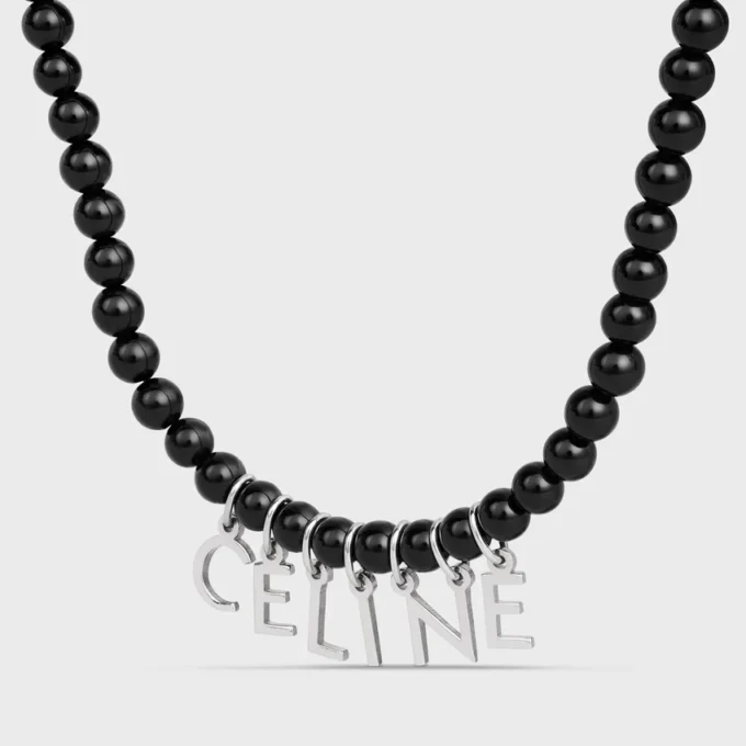 CELINE Monochroms kralenketting in onyx en messing met rhodiumafwerking