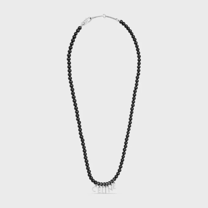CELINE Monochroms kralenketting in onyx en messing met rhodiumafwerking