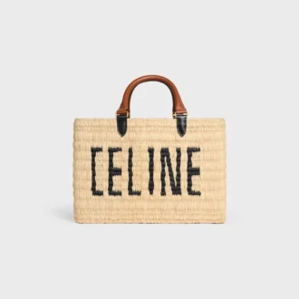 CELINE Paris Panier  in raffia en kalfsleer