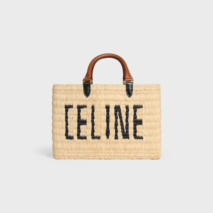 CELINE Paris Panier  in raffia en kalfsleer