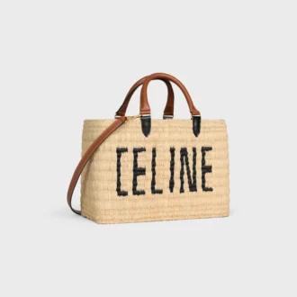 CELINE Paris Panier  in raffia en kalfsleer