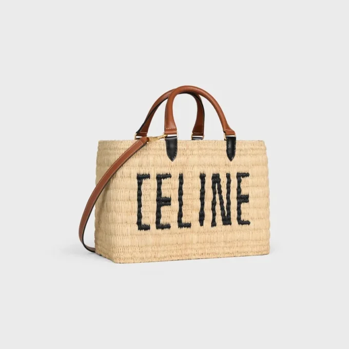CELINE Paris Panier  in raffia en kalfsleer