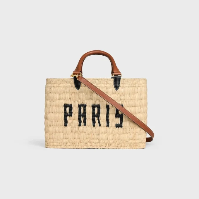 CELINE Paris Panier  in raffia en kalfsleer
