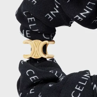 CELINE Scrunchy Rayure van zijde en messing met gouden afwerking