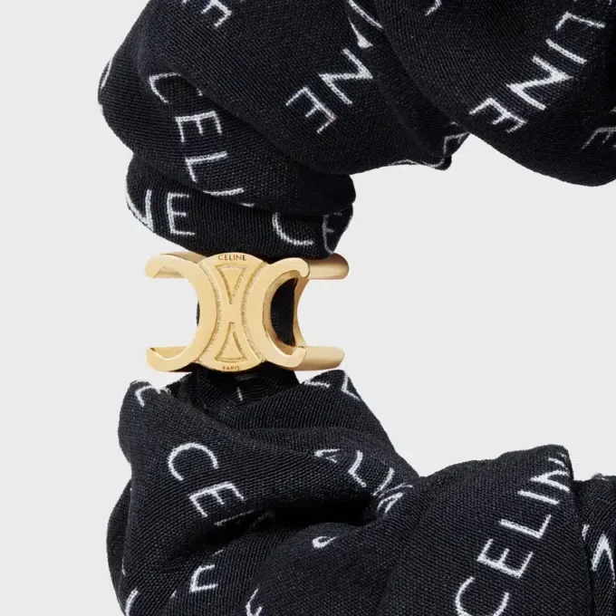 CELINE Scrunchy Rayure van zijde en messing met gouden afwerking