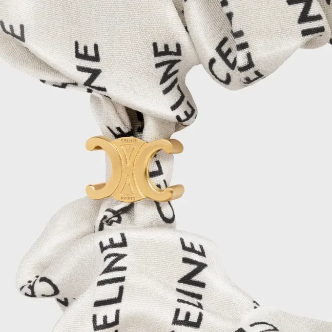CELINE Scrunchy Rayure van zijde en messing met gouden afwerking