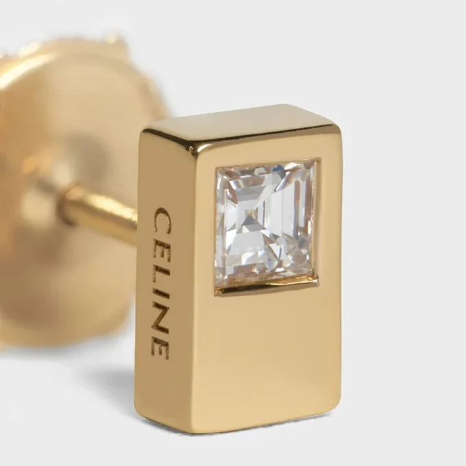 CELINE Sentimental dubbele vierkante oorknopjes in geelgoud en diamant