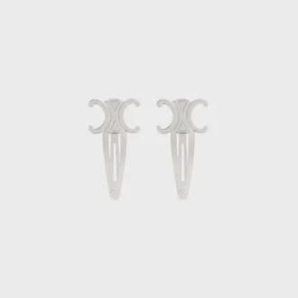 CELINE Set van 2 haarclips met drukknop in messing met rhodiumafwerking en staal