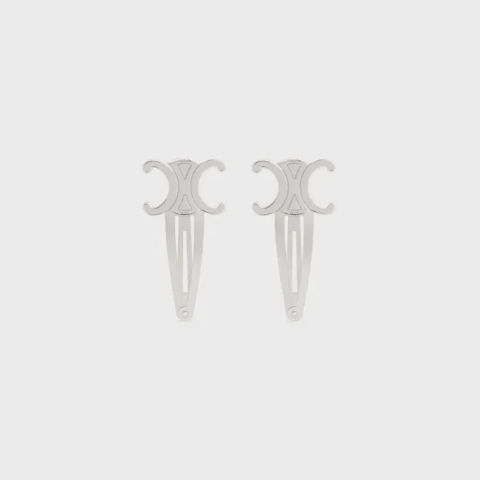 CELINE Set van 2 haarclips met drukknop in messing met rhodiumafwerking en staal