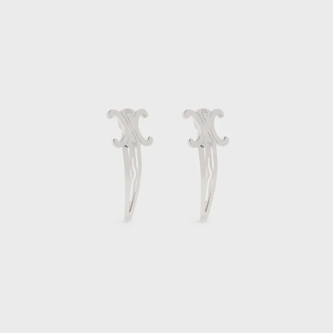 CELINE Set van 2 haarclips met drukknop in messing met rhodiumafwerking en staal