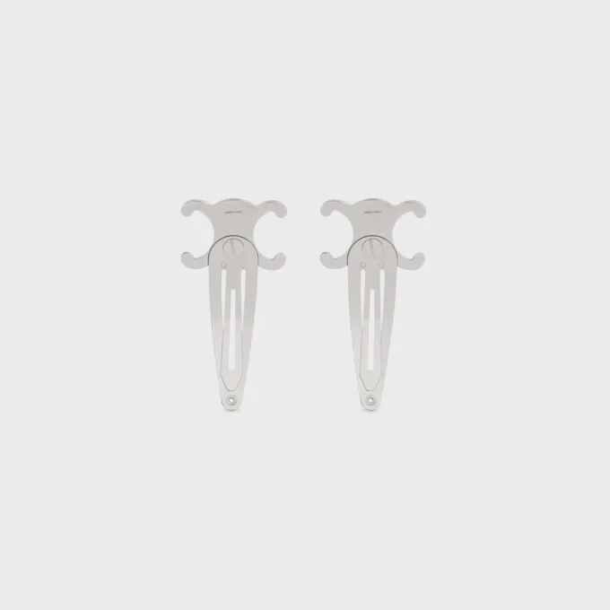 CELINE Set van 2 haarclips met drukknop in messing met rhodiumafwerking en staal