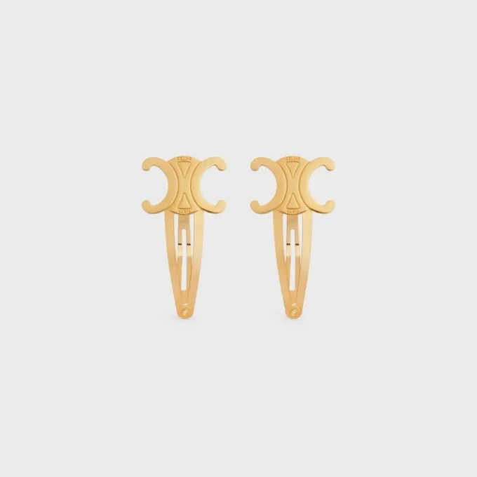 CELINE set van 2 haarspeldjes met kliksluiting in messing met gouden afwerking en staal