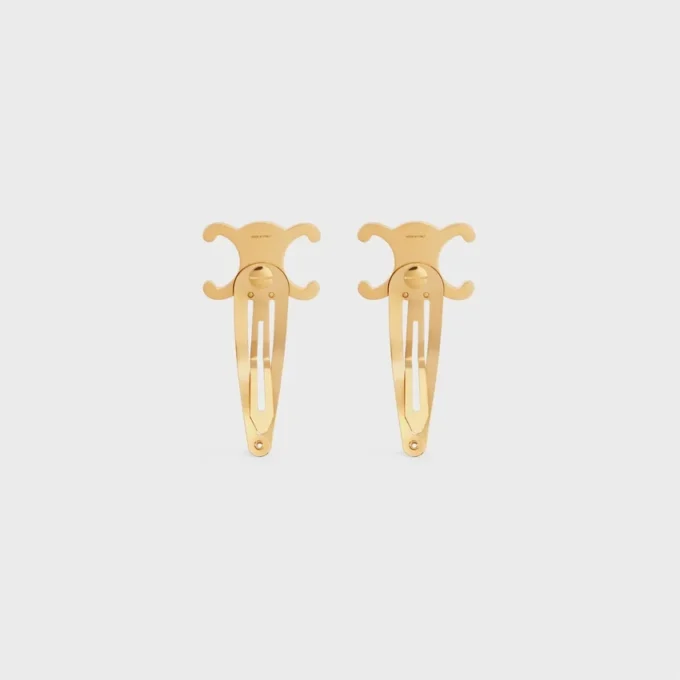 CELINE set van 2 haarspeldjes met kliksluiting in messing met gouden afwerking en staal