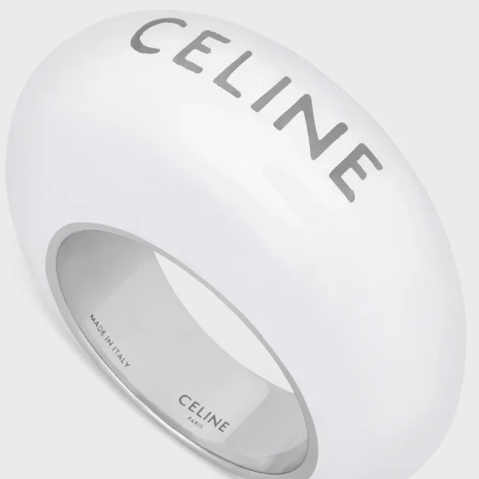 CELINE Sulky-ring van email en messing met rhodiumafwerking