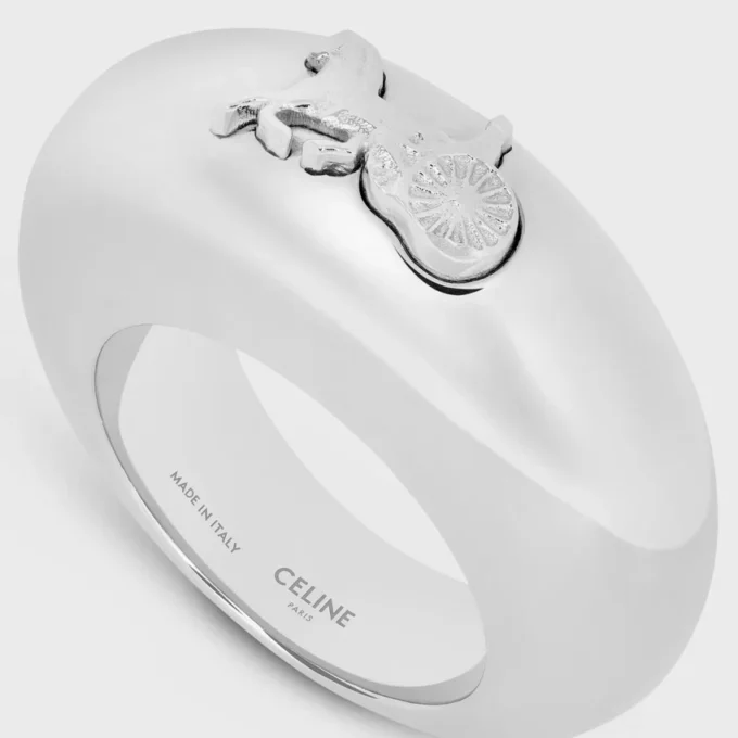 CELINE Sulky-ring van messing met rhodiumafwerking