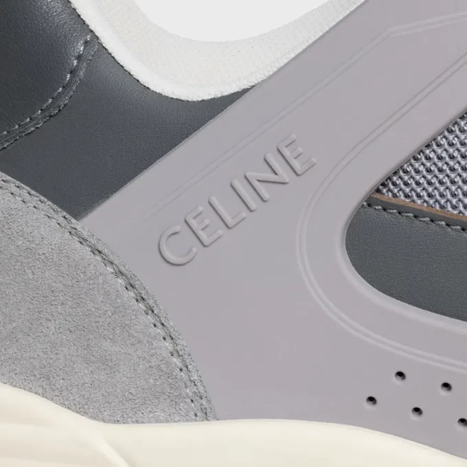 CELINE Trainer Ct-09 lage vetersneaker van suède kalfsleer, kalfsleer en mesh